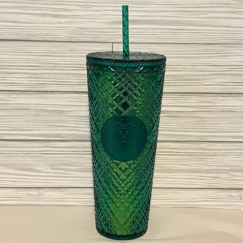 NWT Starbucks 2021 Emerald Green Jeweled Holiday Cold Cup Tumbler 24 Oz. Venti